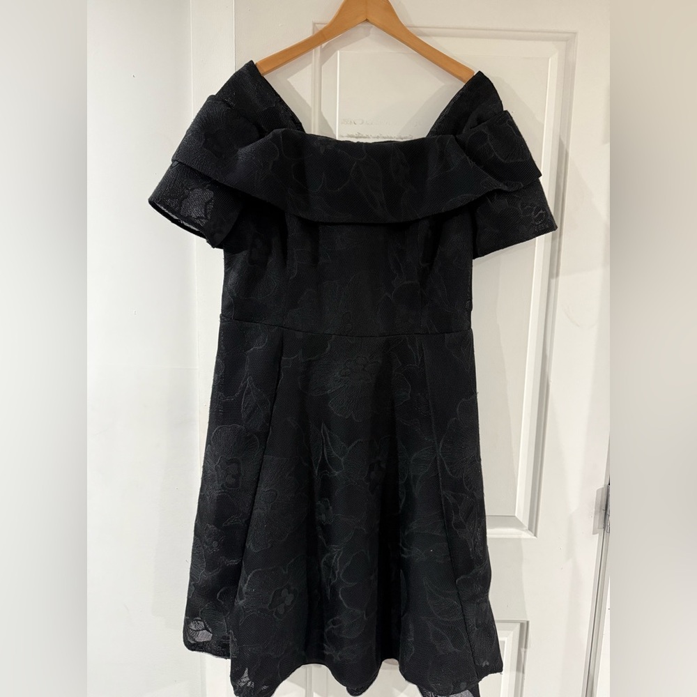 Teri Jon Black Mesh Detail Midi Dress
